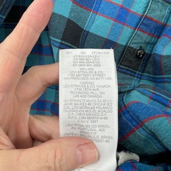 Levi's Men's Blue Plaid Standard Fit Long Sleeve Collared Button-Up Shirt XXL - Picture 4 of 5